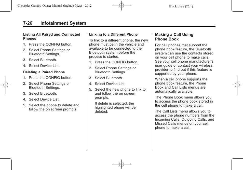 26 infotainment system | CHEVROLET 2012 Camaro User Manual | Page 194 / 444