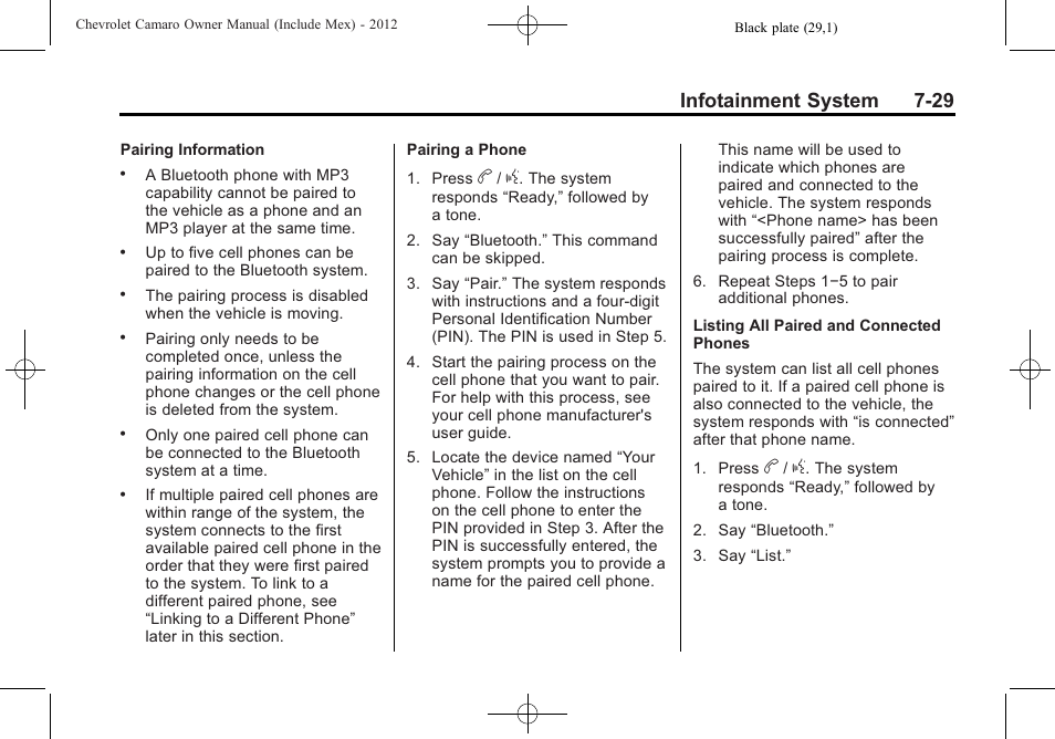Infotainment system 7-29 | CHEVROLET 2012 Camaro User Manual | Page 197 / 444