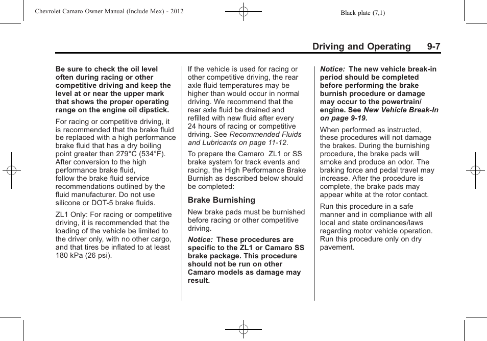 Driving and operating 9-7 | CHEVROLET 2012 Camaro User Manual | Page 213 / 444