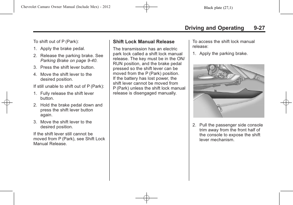 Driving and operating 9-27 | CHEVROLET 2012 Camaro User Manual | Page 233 / 444