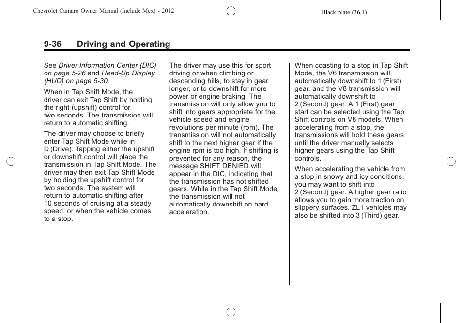 36 driving and operating | CHEVROLET 2012 Camaro User Manual | Page 242 / 444