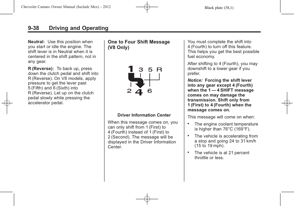 38 driving and operating | CHEVROLET 2012 Camaro User Manual | Page 244 / 444