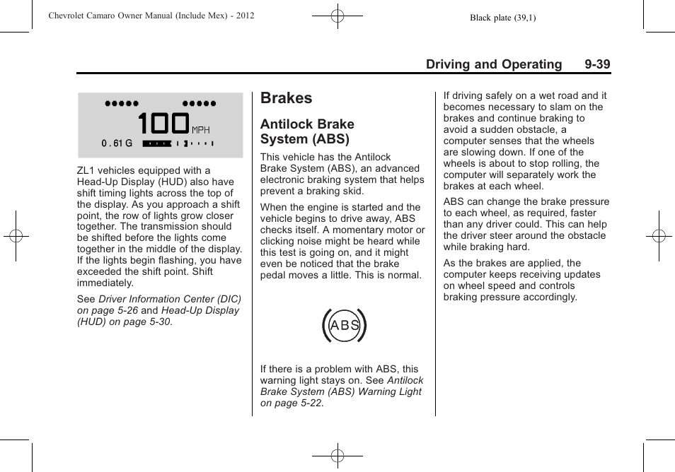 Brakes, Antilock brake system (abs) | CHEVROLET 2012 Camaro User Manual | Page 245 / 444