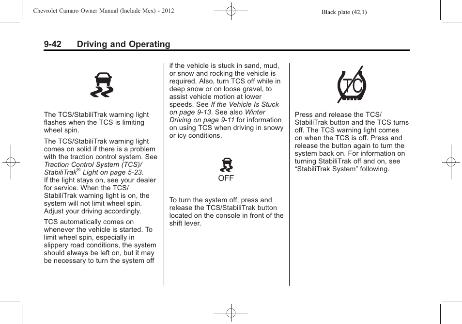 42 driving and operating | CHEVROLET 2012 Camaro User Manual | Page 248 / 444