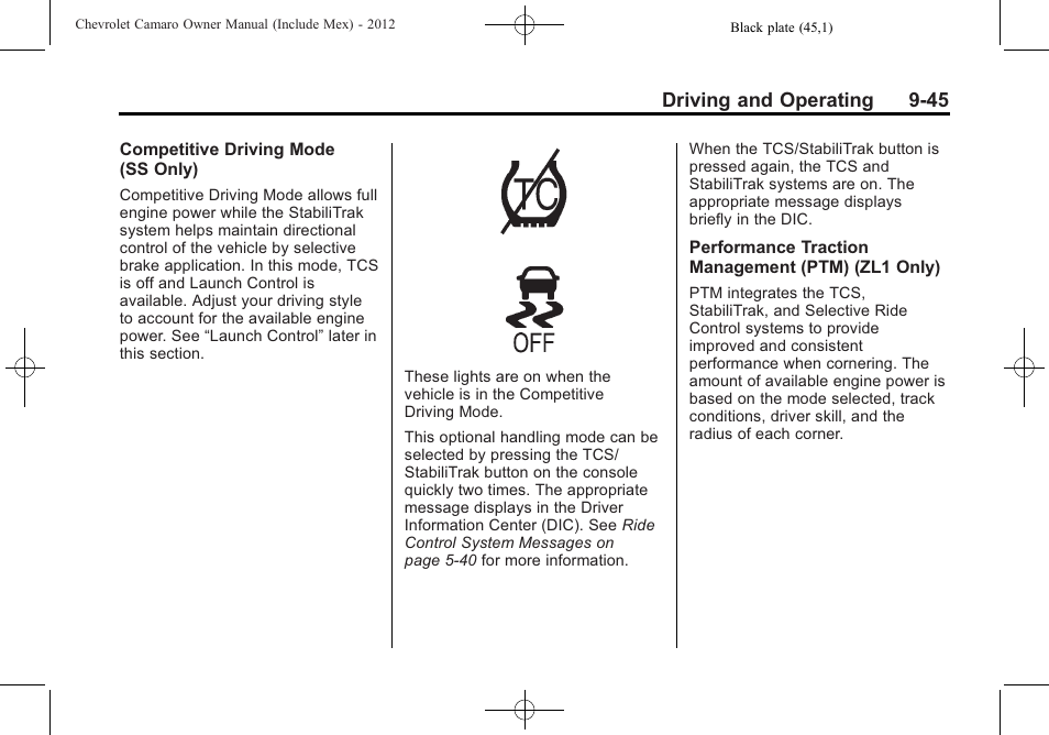 Driving and operating 9-45 | CHEVROLET 2012 Camaro User Manual | Page 251 / 444