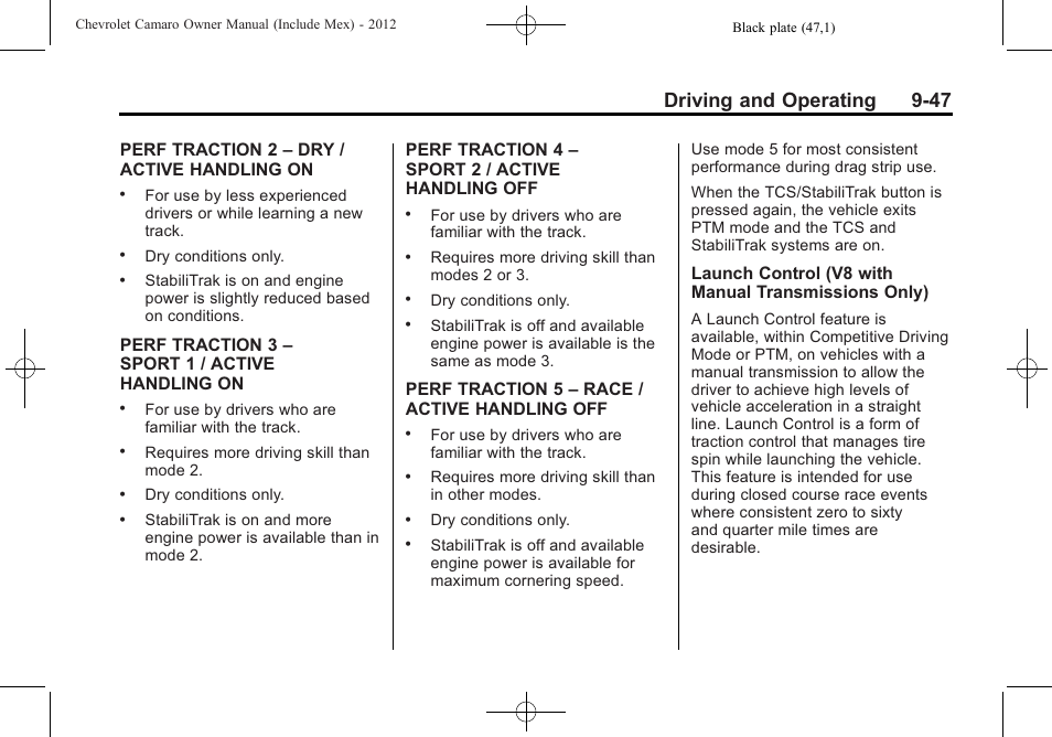 Driving and operating 9-47 | CHEVROLET 2012 Camaro User Manual | Page 253 / 444