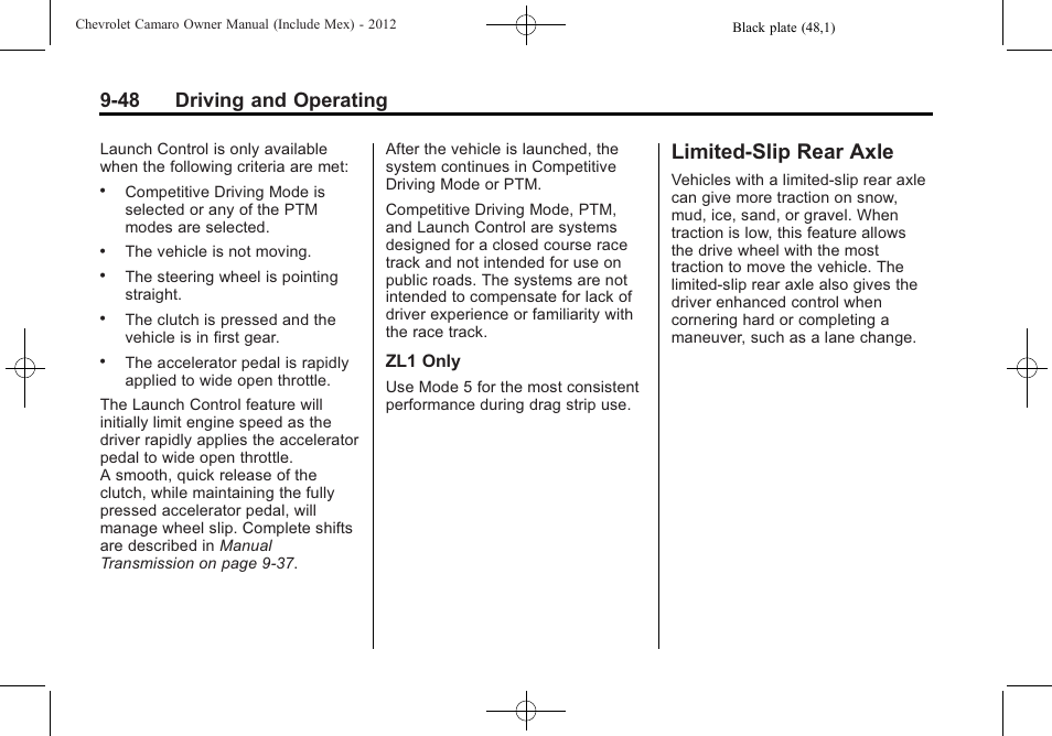 Limited-slip rear axle, 48 driving and operating | CHEVROLET 2012 Camaro User Manual | Page 254 / 444