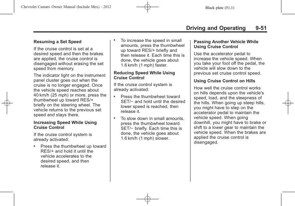 Driving and operating 9-51 | CHEVROLET 2012 Camaro User Manual | Page 257 / 444