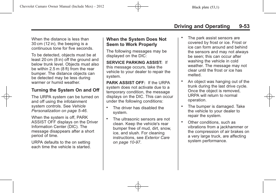 Driving and operating 9-53 | CHEVROLET 2012 Camaro User Manual | Page 259 / 444