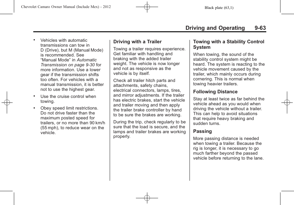 Driving and operating 9-63 | CHEVROLET 2012 Camaro User Manual | Page 269 / 444