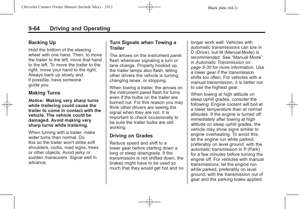 64 driving and operating | CHEVROLET 2012 Camaro User Manual | Page 270 / 444