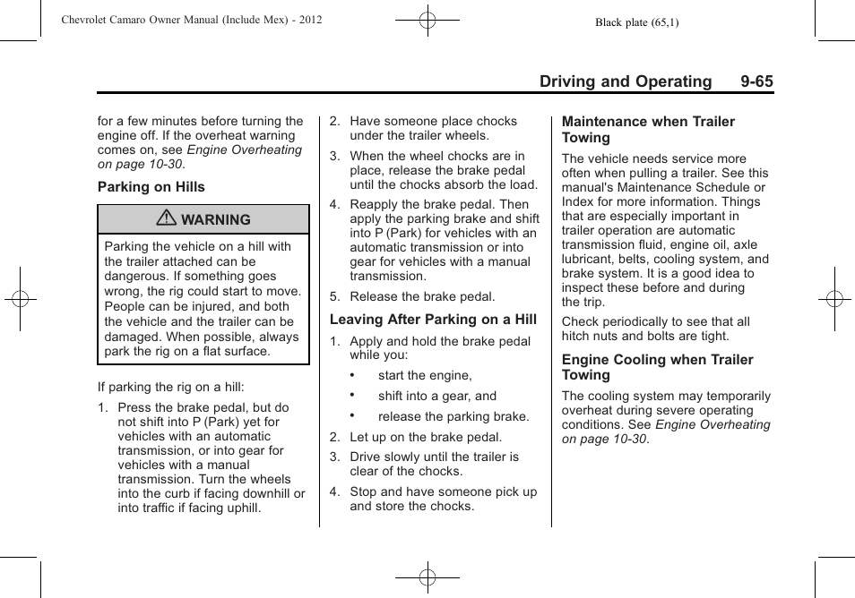 Driving and operating 9-65 | CHEVROLET 2012 Camaro User Manual | Page 271 / 444