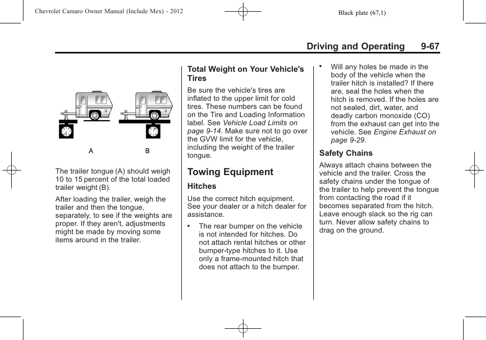 Towing equipment, Driving and operating 9-67 | CHEVROLET 2012 Camaro User Manual | Page 273 / 444