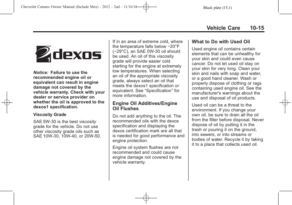 Vehicle care 10-15 | CHEVROLET 2012 Camaro User Manual | Page 289 / 444