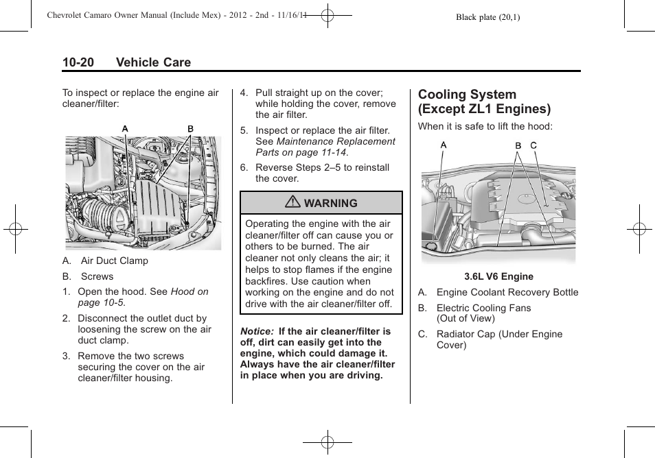 Cooling system (except zl1 engines) | CHEVROLET 2012 Camaro User Manual | Page 294 / 444