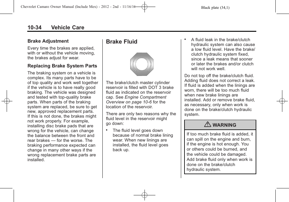Brake fluid | CHEVROLET 2012 Camaro User Manual | Page 308 / 444