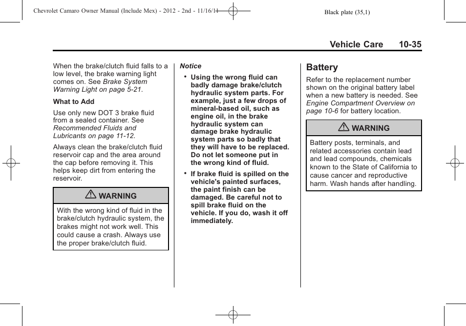 Battery | CHEVROLET 2012 Camaro User Manual | Page 309 / 444