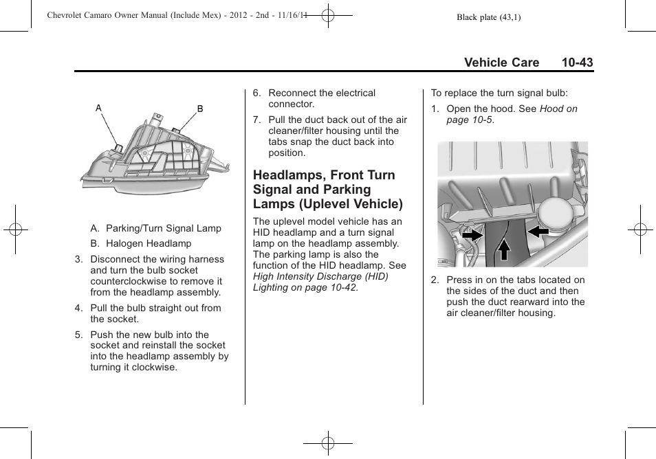 Vehicle care 10-43 | CHEVROLET 2012 Camaro User Manual | Page 317 / 444