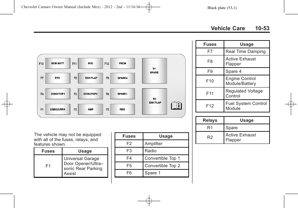 Vehicle care 10-53 | CHEVROLET 2012 Camaro User Manual | Page 327 / 444