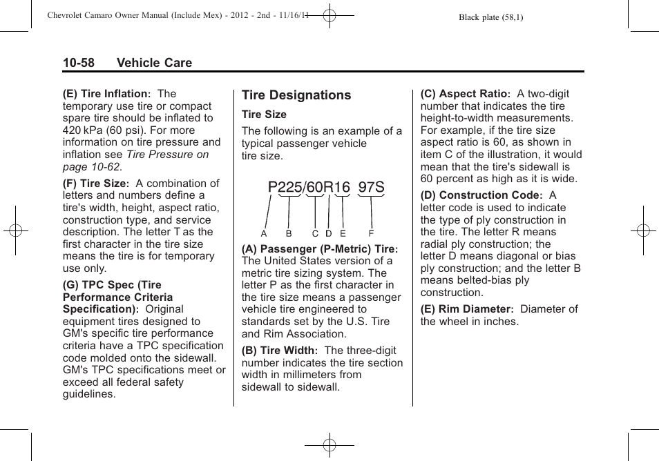 Tire designations | CHEVROLET 2012 Camaro User Manual | Page 332 / 444