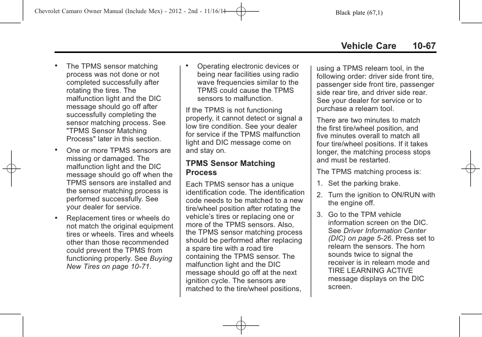 Vehicle care 10-67 | CHEVROLET 2012 Camaro User Manual | Page 341 / 444