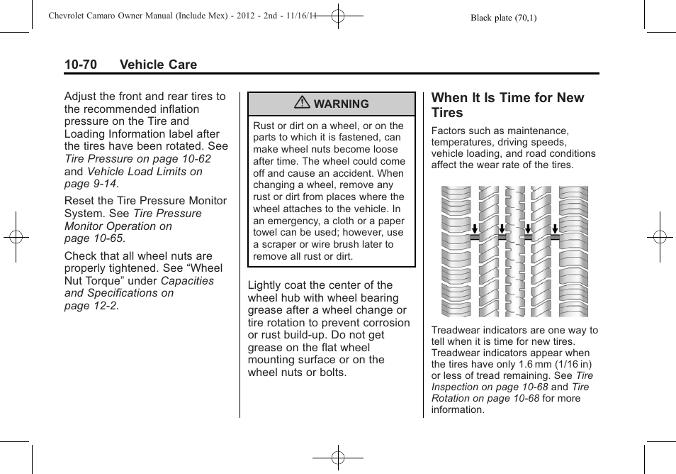 When it is time for new tires | CHEVROLET 2012 Camaro User Manual | Page 344 / 444