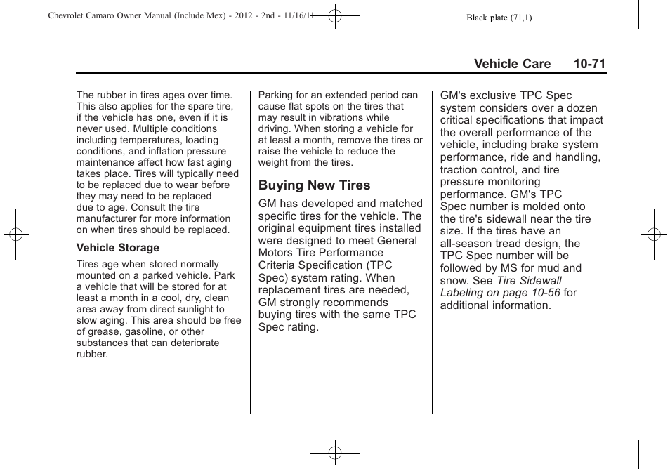 Buying new tires | CHEVROLET 2012 Camaro User Manual | Page 345 / 444