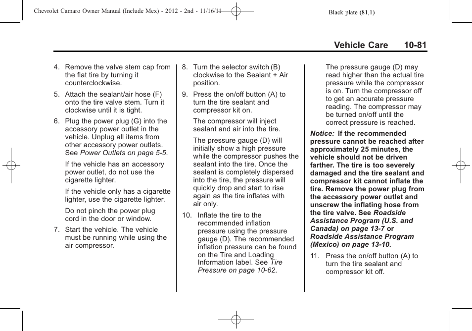 Vehicle care 10-81 | CHEVROLET 2012 Camaro User Manual | Page 355 / 444