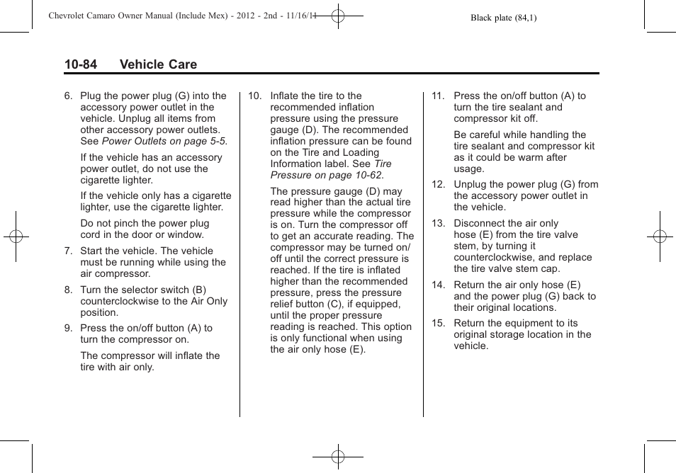 84 vehicle care | CHEVROLET 2012 Camaro User Manual | Page 358 / 444
