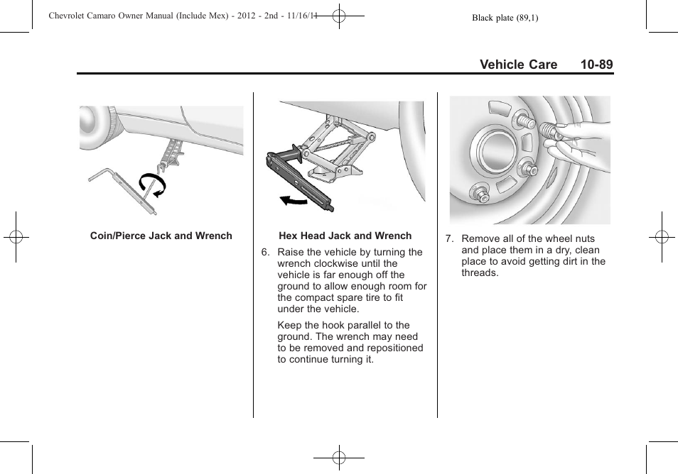 Vehicle care 10-89 | CHEVROLET 2012 Camaro User Manual | Page 363 / 444