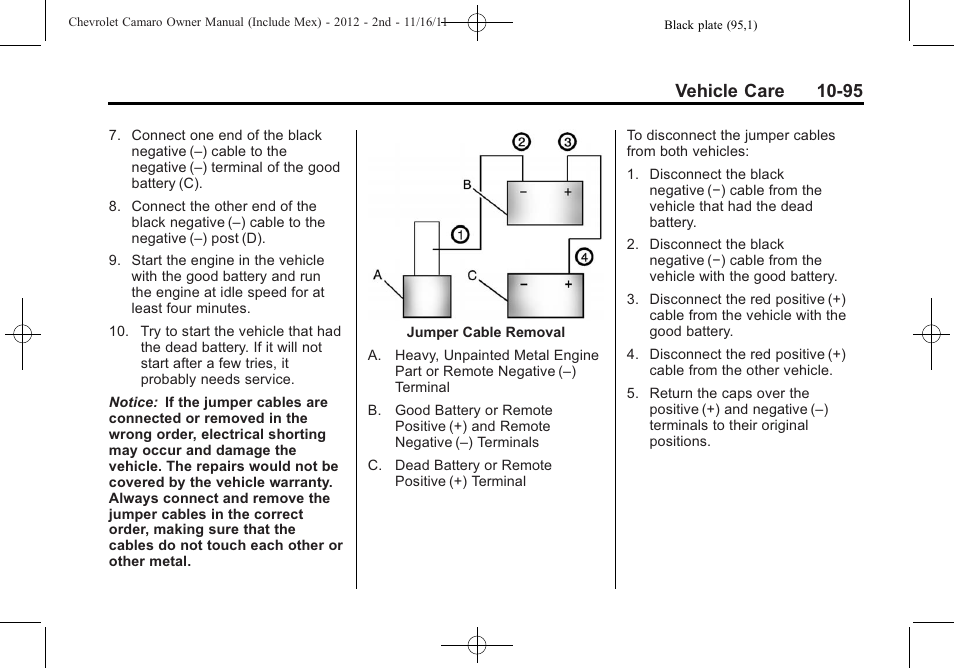 Vehicle care 10-95 | CHEVROLET 2012 Camaro User Manual | Page 369 / 444