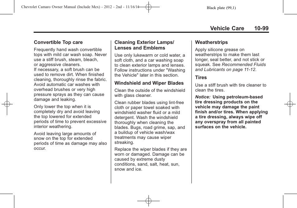 Vehicle care 10-99 | CHEVROLET 2012 Camaro User Manual | Page 373 / 444