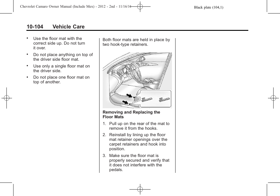 104 vehicle care | CHEVROLET 2012 Camaro User Manual | Page 378 / 444