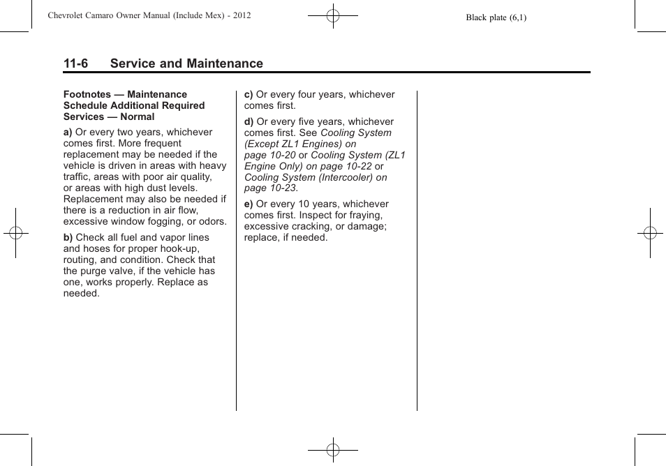 6 service and maintenance | CHEVROLET 2012 Camaro User Manual | Page 384 / 444
