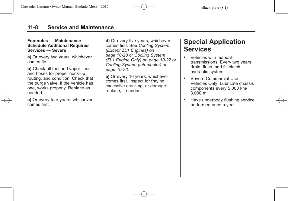 Special application services, 8 service and maintenance | CHEVROLET 2012 Camaro User Manual | Page 386 / 444