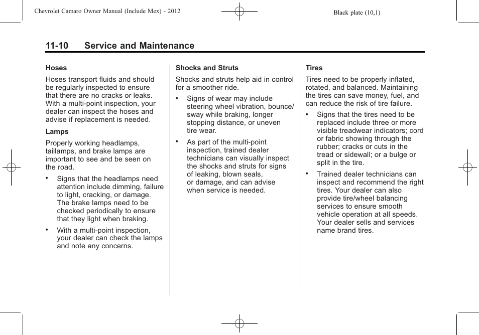 10 service and maintenance | CHEVROLET 2012 Camaro User Manual | Page 388 / 444