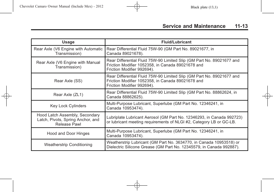 Service and maintenance 11-13 | CHEVROLET 2012 Camaro User Manual | Page 391 / 444