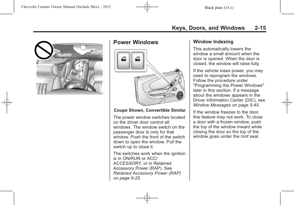 Power windows | CHEVROLET 2012 Camaro User Manual | Page 41 / 444