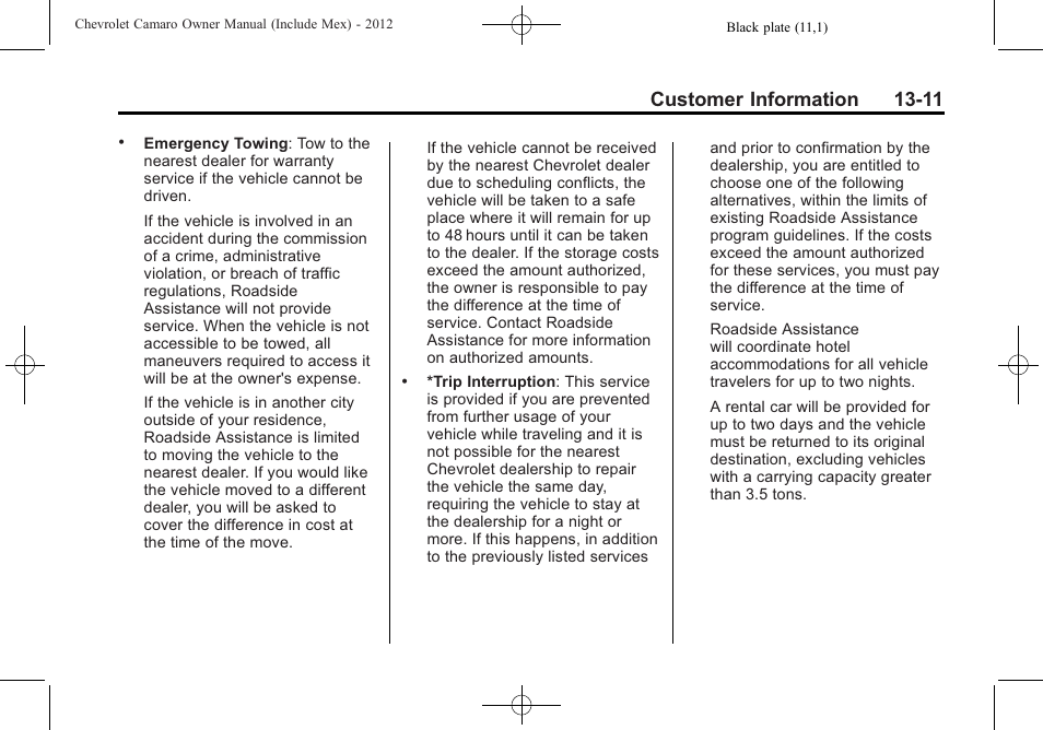 Customer information 13-11 | CHEVROLET 2012 Camaro User Manual | Page 413 / 444