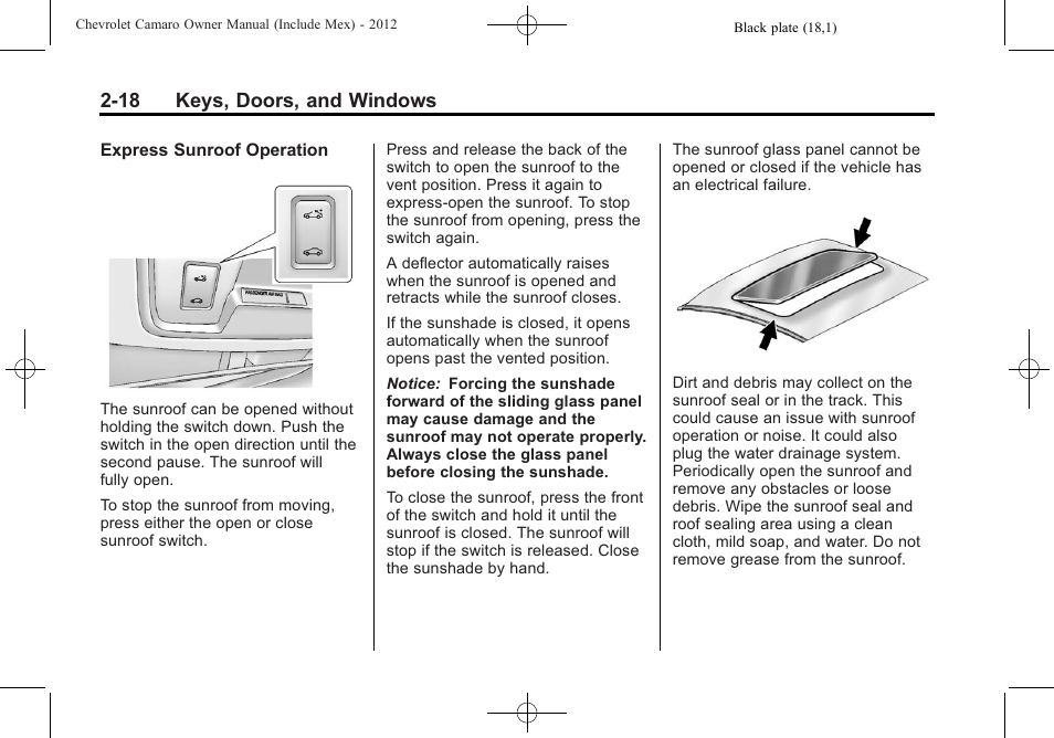 18 keys, doors, and windows | CHEVROLET 2012 Camaro User Manual | Page 44 / 444
