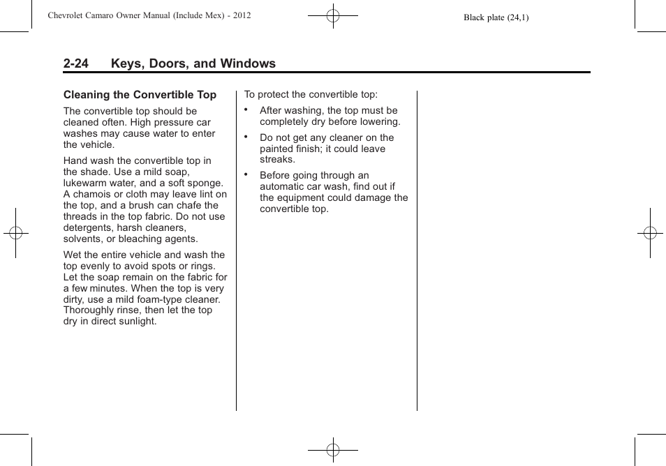 24 keys, doors, and windows | CHEVROLET 2012 Camaro User Manual | Page 50 / 444