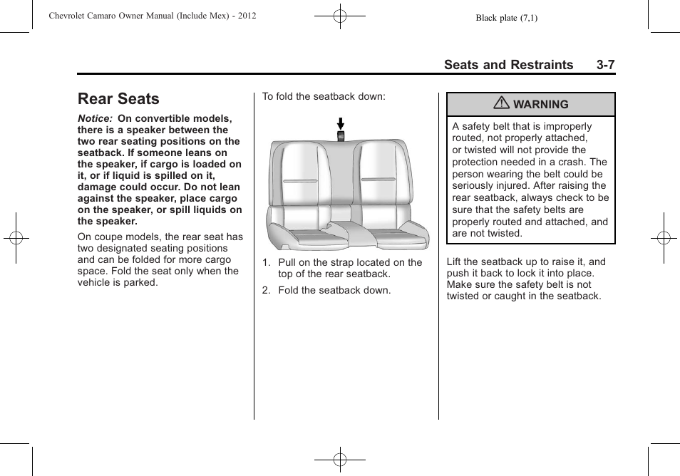Rear seats | CHEVROLET 2012 Camaro User Manual | Page 57 / 444