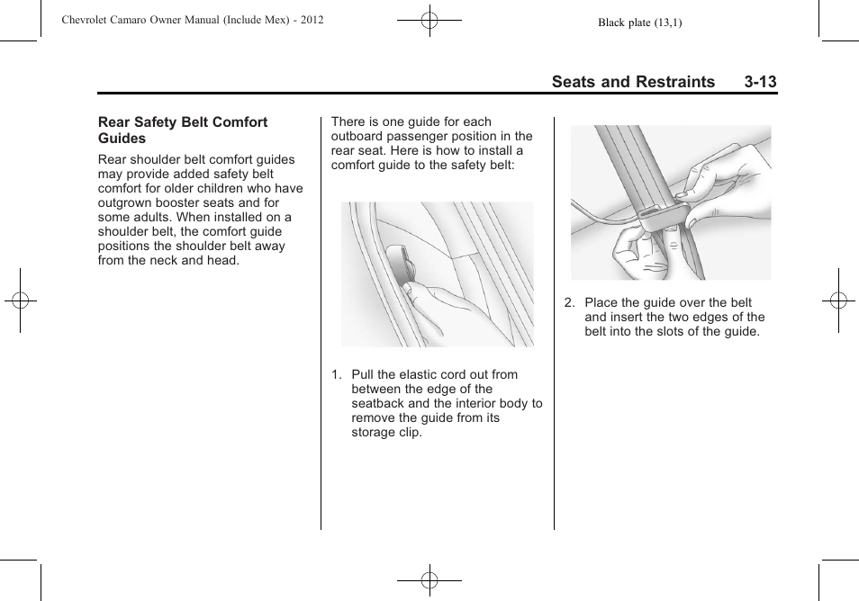 Seats and restraints 3-13 | CHEVROLET 2012 Camaro User Manual | Page 63 / 444