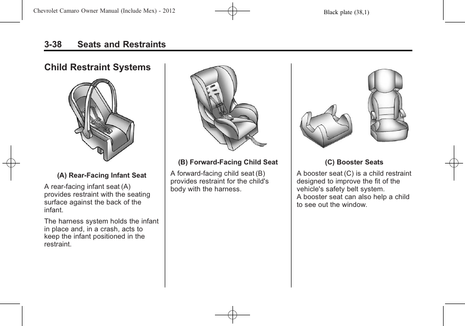 Child restraint systems | CHEVROLET 2012 Camaro User Manual | Page 88 / 444