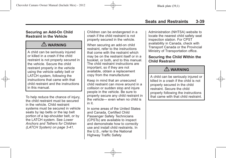 CHEVROLET 2012 Camaro User Manual | Page 89 / 444