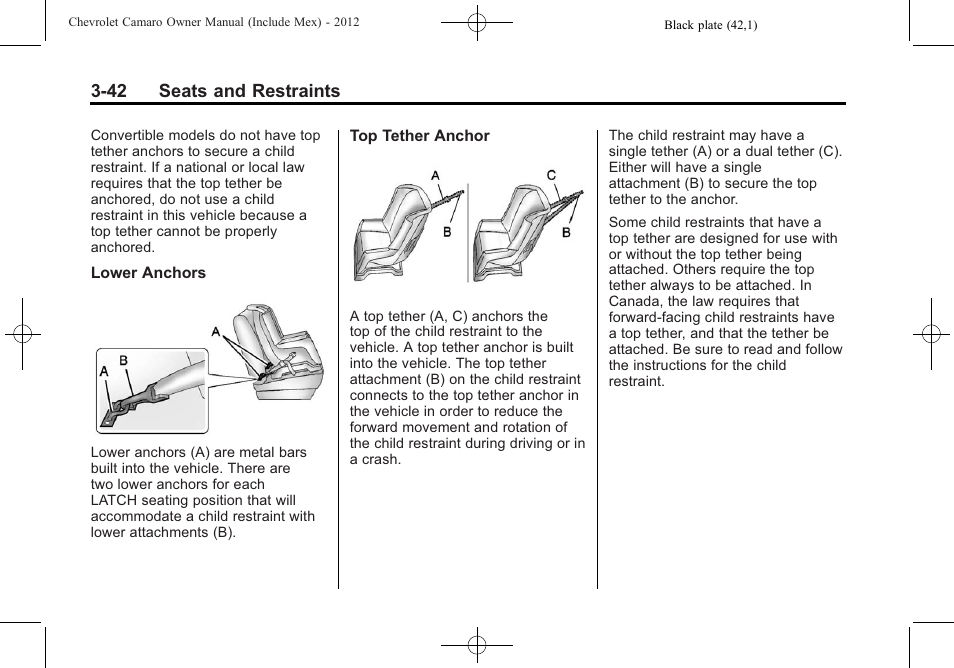 42 seats and restraints | CHEVROLET 2012 Camaro User Manual | Page 92 / 444