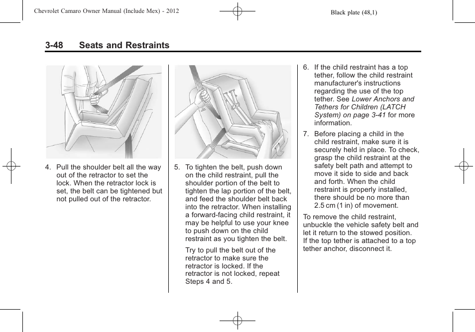 48 seats and restraints | CHEVROLET 2012 Camaro User Manual | Page 98 / 444