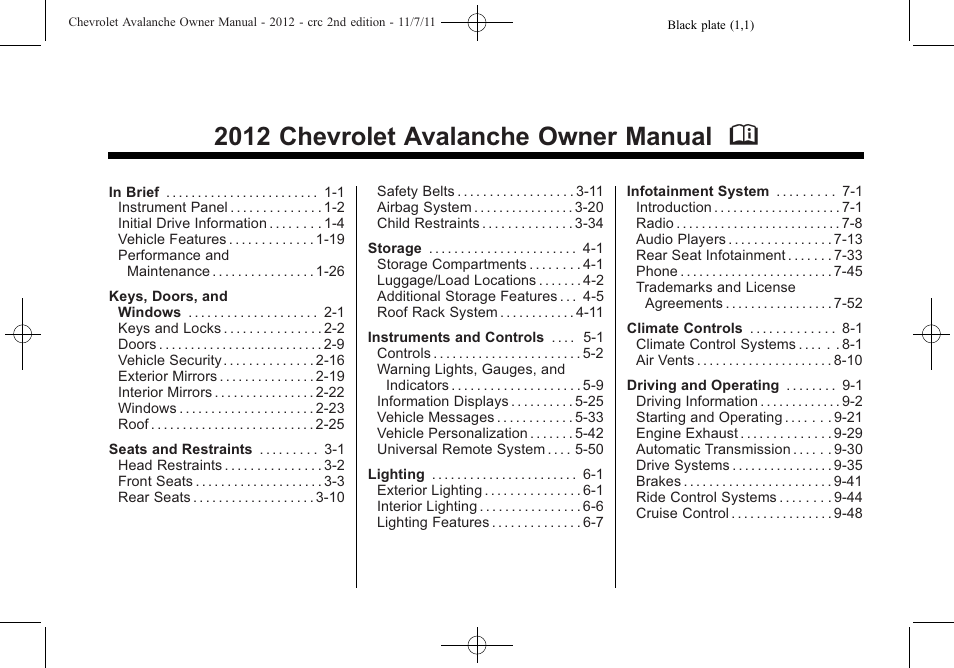 CHEVROLET 2012 Avalanche User Manual | 488 pages