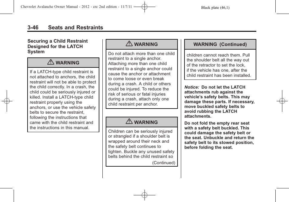 CHEVROLET 2012 Avalanche User Manual | Page 106 / 488