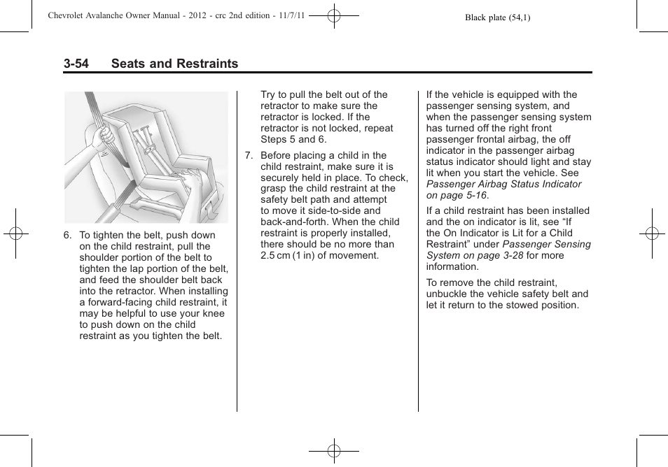 54 seats and restraints | CHEVROLET 2012 Avalanche User Manual | Page 114 / 488